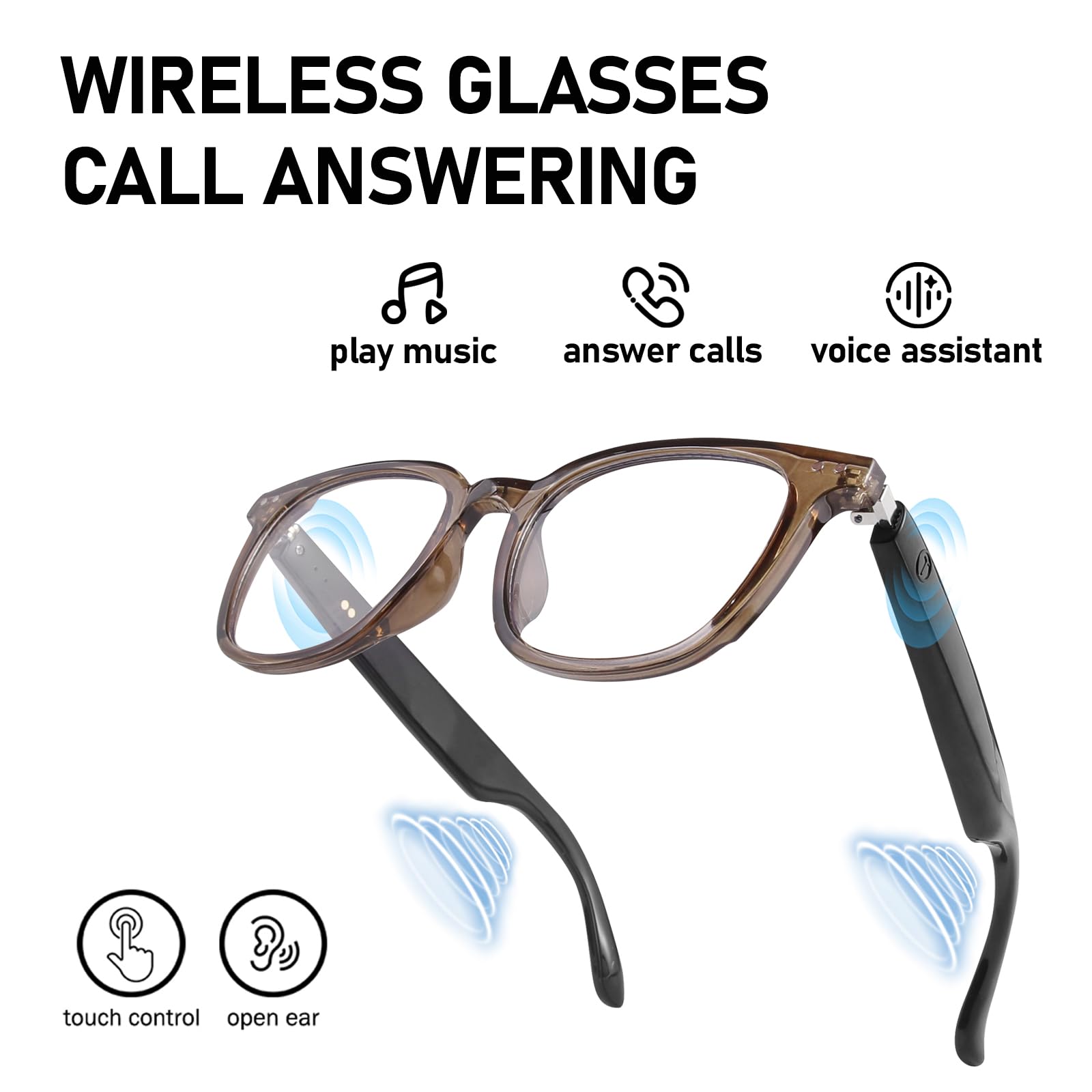 Casque intelligent sans fil - Lunettes de soleil audio intelligentes pour homme et femme - Avec microphone, haut-parleur - Verres polarisés - Fonction audio avec écouteurs ouverts