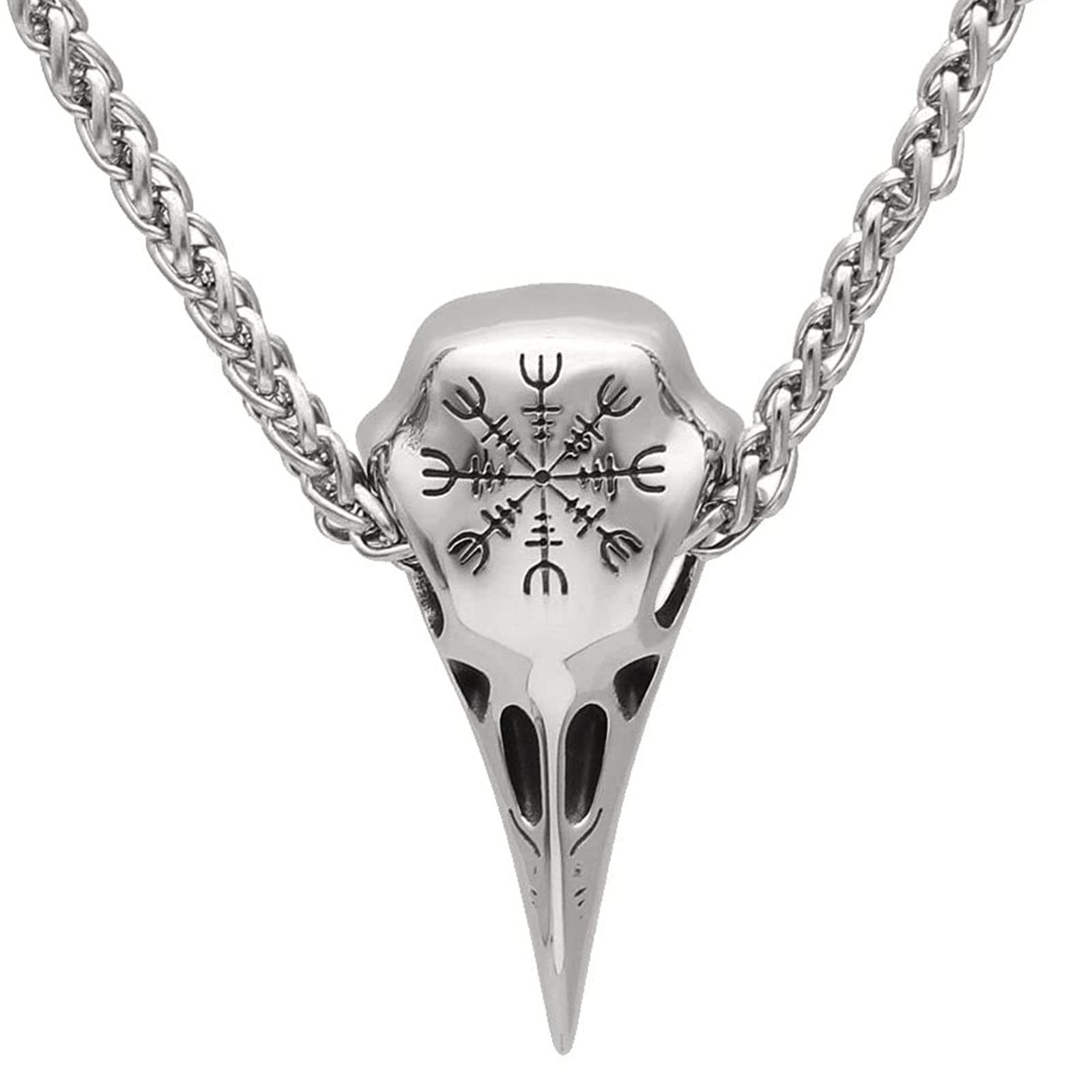 Nordic Retro Odin Crow Skull Pendant Necklace Viking Men Awe