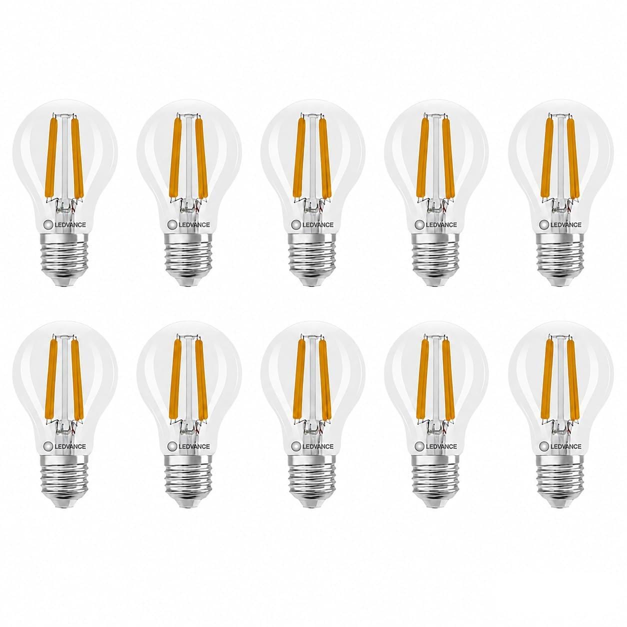 LEDVANCE 10 x LED-Lampe mit Filament-Design, E27, dimmbar, Kolbenform, 1521 lm, 11W, Netzspannung, für Allgemeinbeleuchtung, 10er SPARPACK