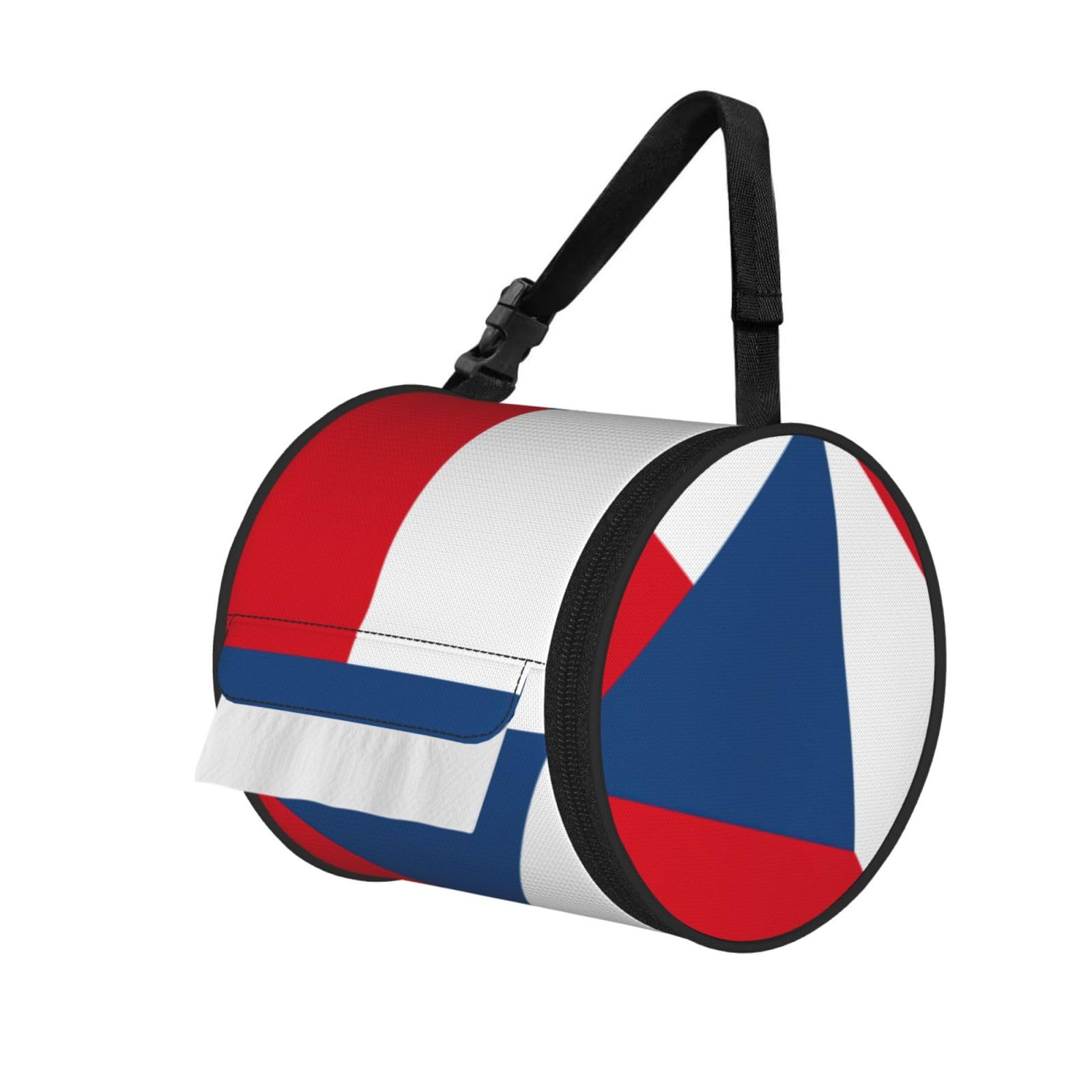 Flag Of The Czech Republic Print Round Paper Tissue Holder With Shoulder Strap, Portable Roll Case For Caravan Travel Use