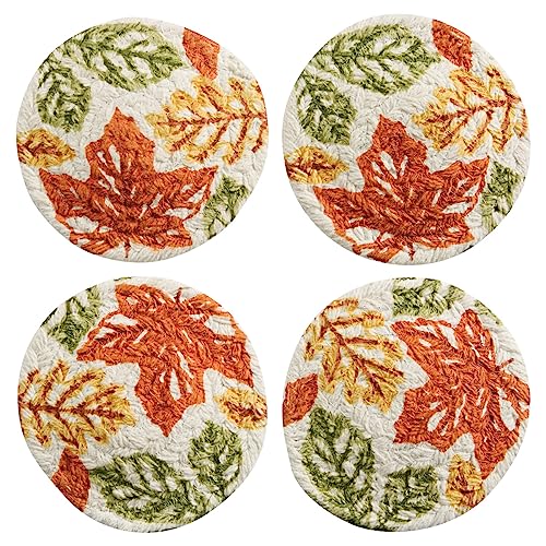 Park Designs Fall Leaves Braided Coaster Set of 4 | Autumn Leaf Print Moisture-Absorbent Cotton Drink Coasters for Coffee Table Protection | Rustic Tabletop Decor for Seasonal Gatherings & Daily Use