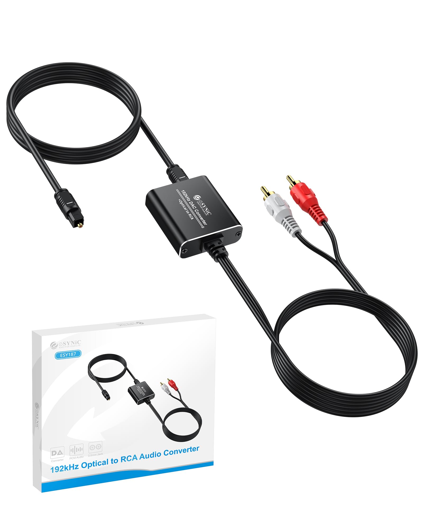 eSynic 192KHz Digital Analog Converter DAC Audio Converter Converter Toslink/SPDIF to RCA