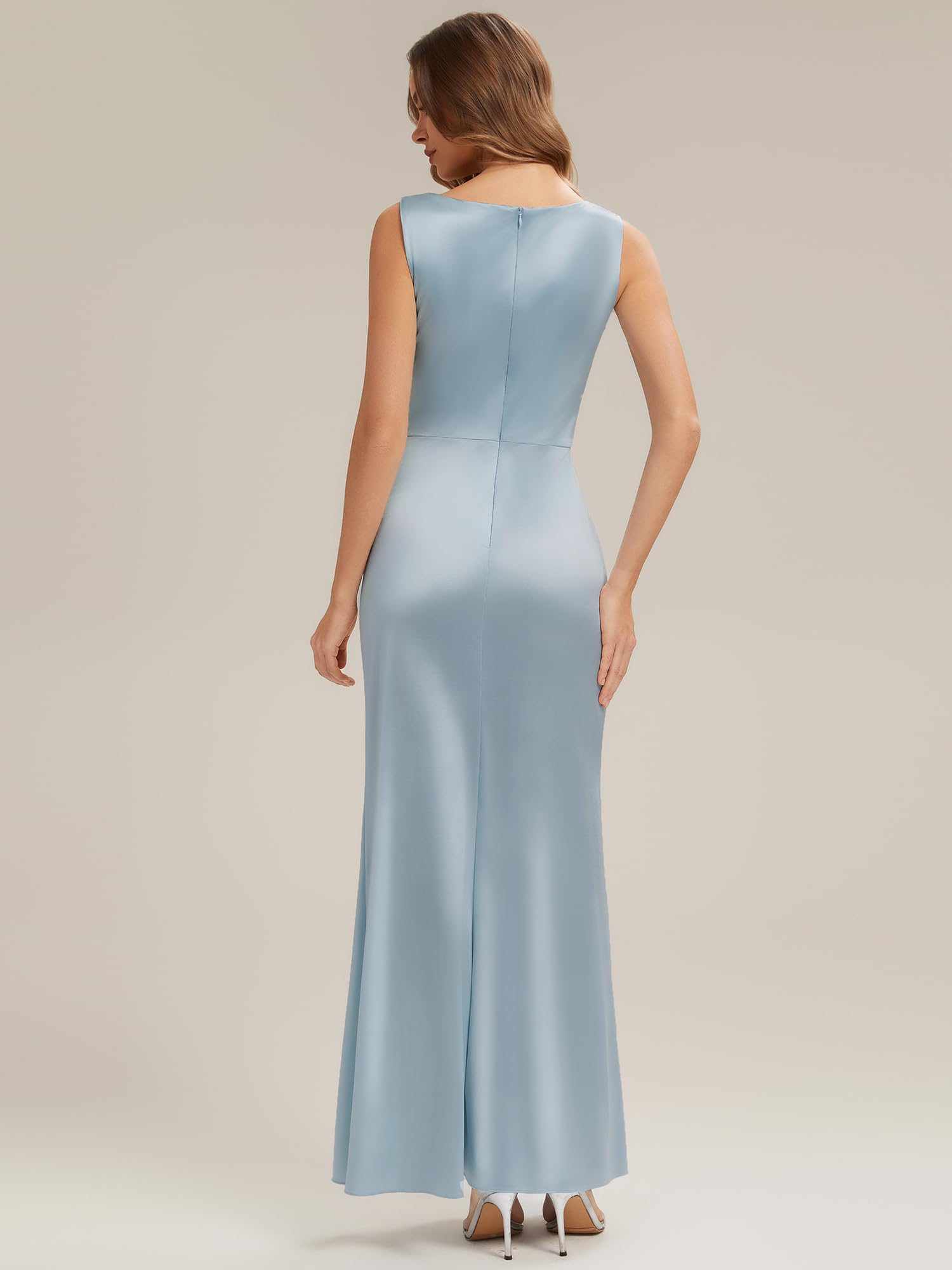 Ever-Pretty Robe Demoiselle d'honneur Élégante Col Bateau sans Manches Satin Fendu pour Mariage ES02728