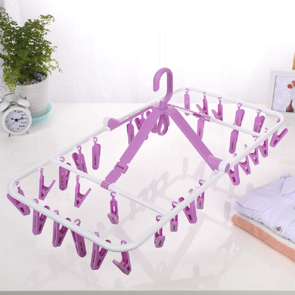 ZZ ZONEX ® 360 Degree, Portable ABS Plastic Folding Rotatable Clothes Drying Hanger Rack - (Random Colour, 34 Clip)