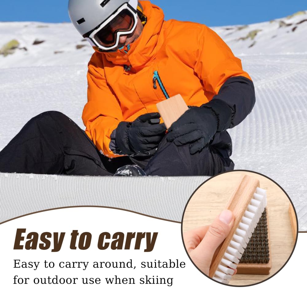 MiOYOOW Kit Brosses pour Ski et Snowboard, Brosse en Nylon, Laiton, CRIN de Cheval pour Le Nettoyage, Le Polissage et Le Fartage des Snowboards
