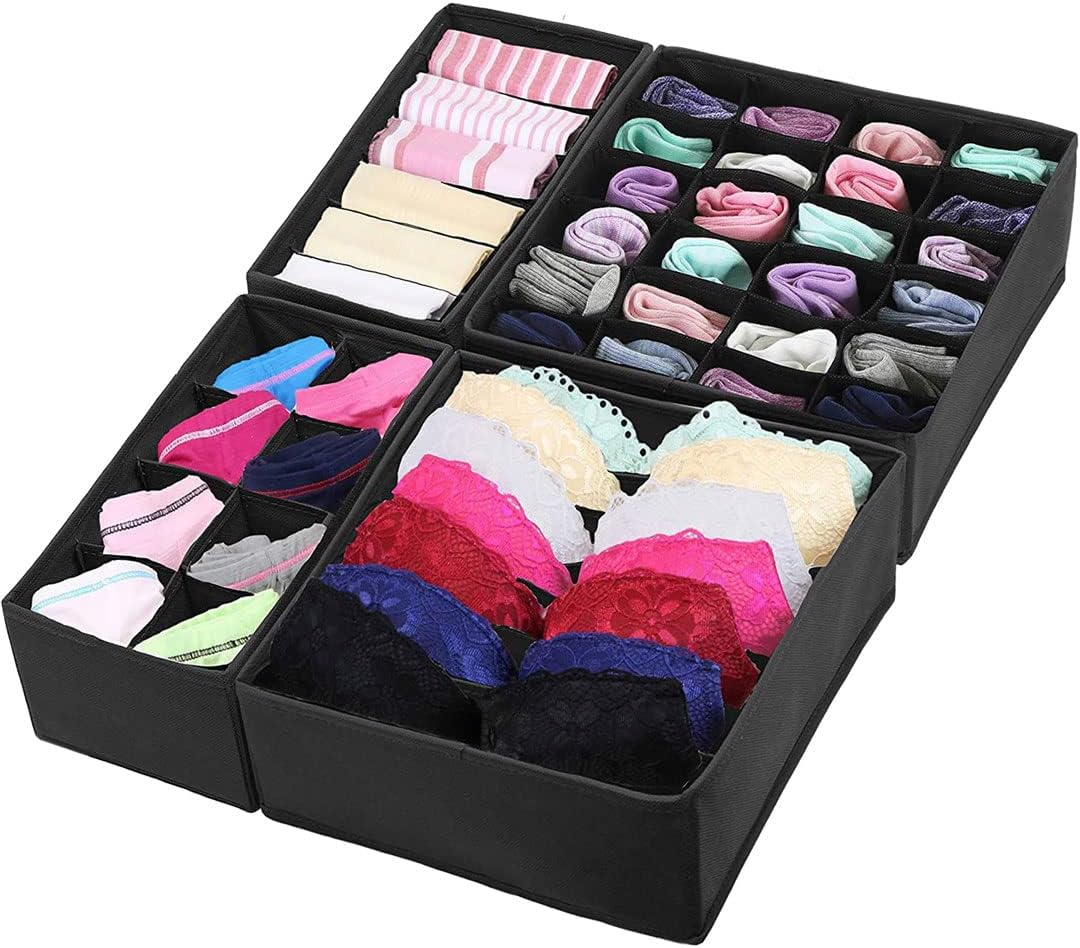 Underwear Drawer Organiser, Foldable Wardrobe Storage Organiser Box, 4