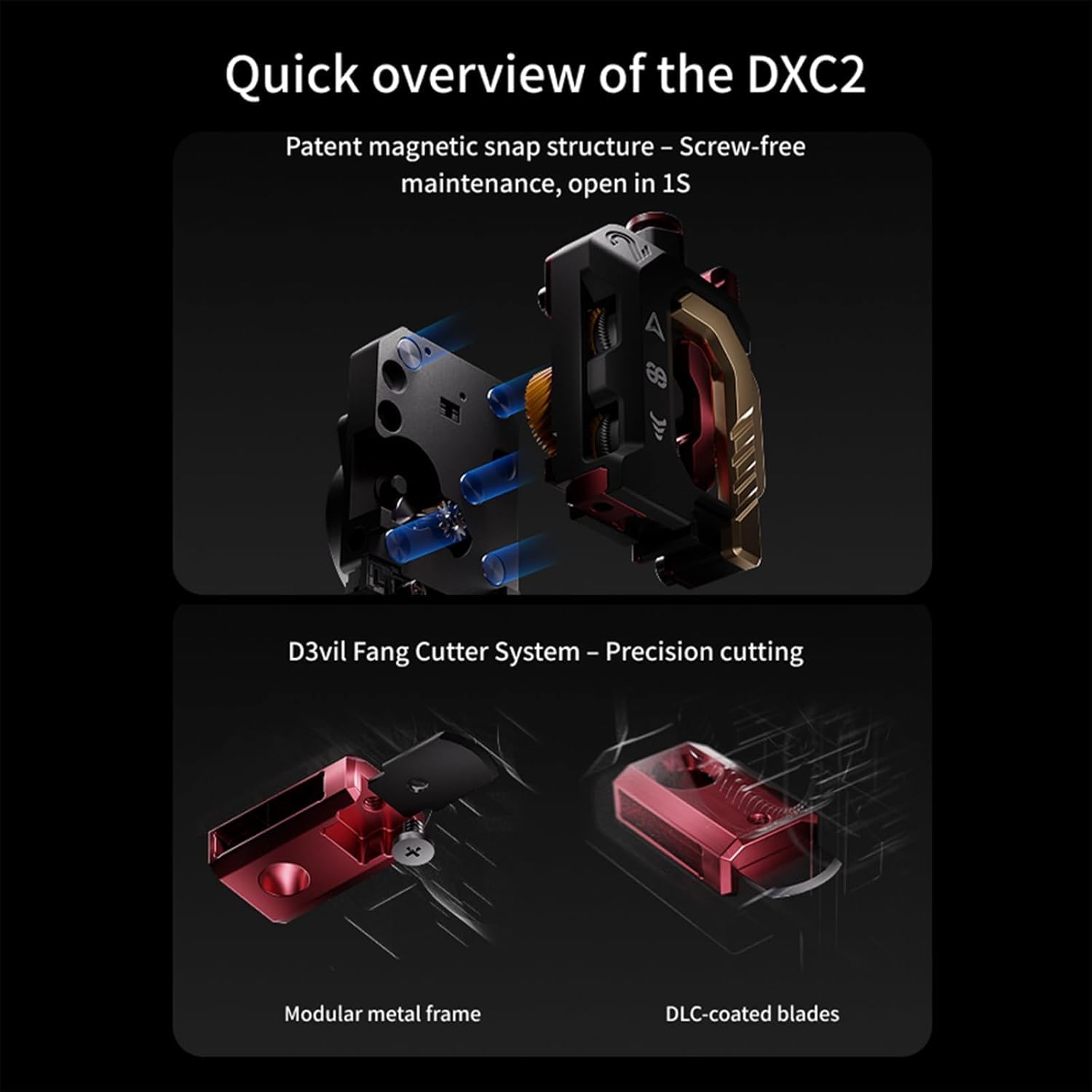 BCZAMD Akcesoria do drukarek 3D Upgrade DXC2 For Creallity K2/K2 Pro/K2 Plus: napęd na podwójne koła zębate z ukośnymi zębami, magnetyczna struktura zatrzaskowa – precyzyjne cięcie – zapewnia stabilne