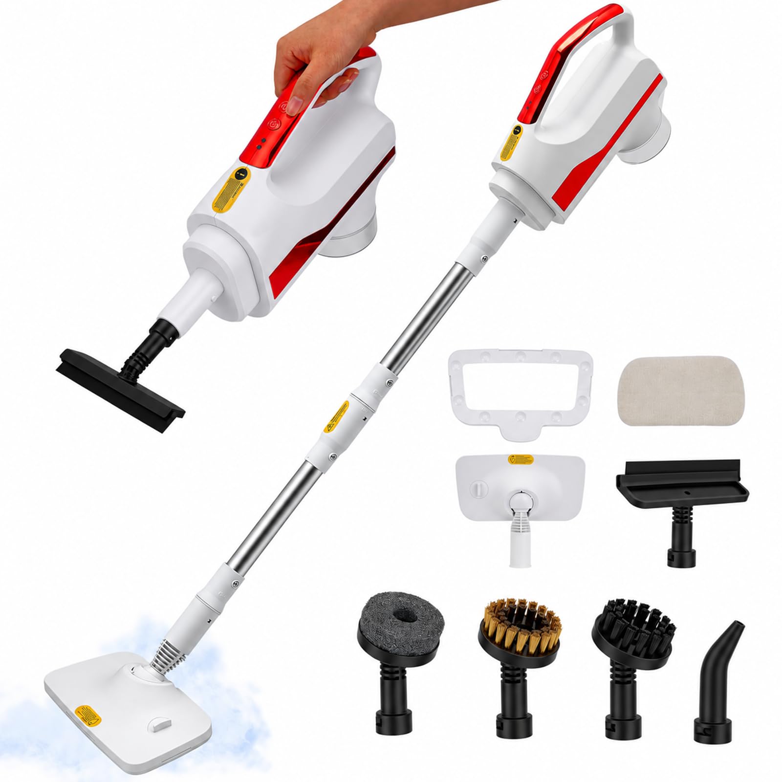 Pulitore a vapore da 1500 W, 7 in 1, multifunzionale, per pavimenti e finestre, con set di accessori da 11 pezzi, 3 livelli di vapore, vapore caldo da 130 °C, per tappeti, auto, divano, cucina