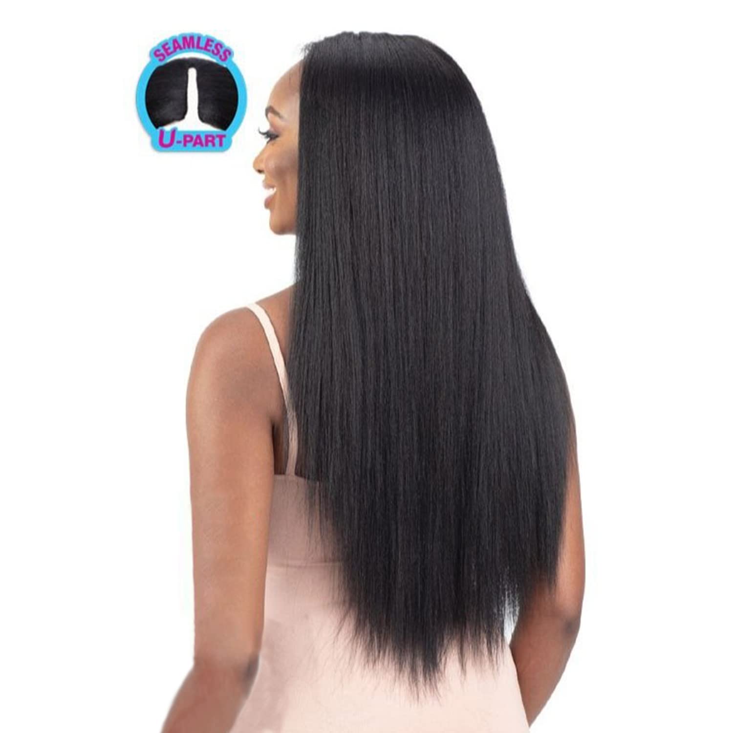 Freetress Organique - Parrucca con parte a U, capelli lisci Yaky naturali (71,1 cm, 1B)