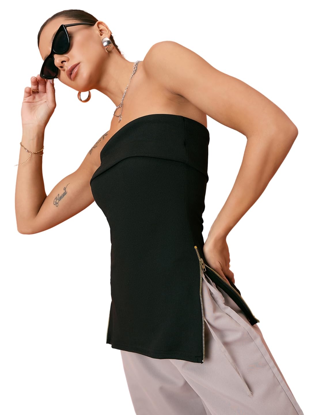 uptownie lite Strapless Ribbed Stretchable Zip Detailing Top-picture-25
