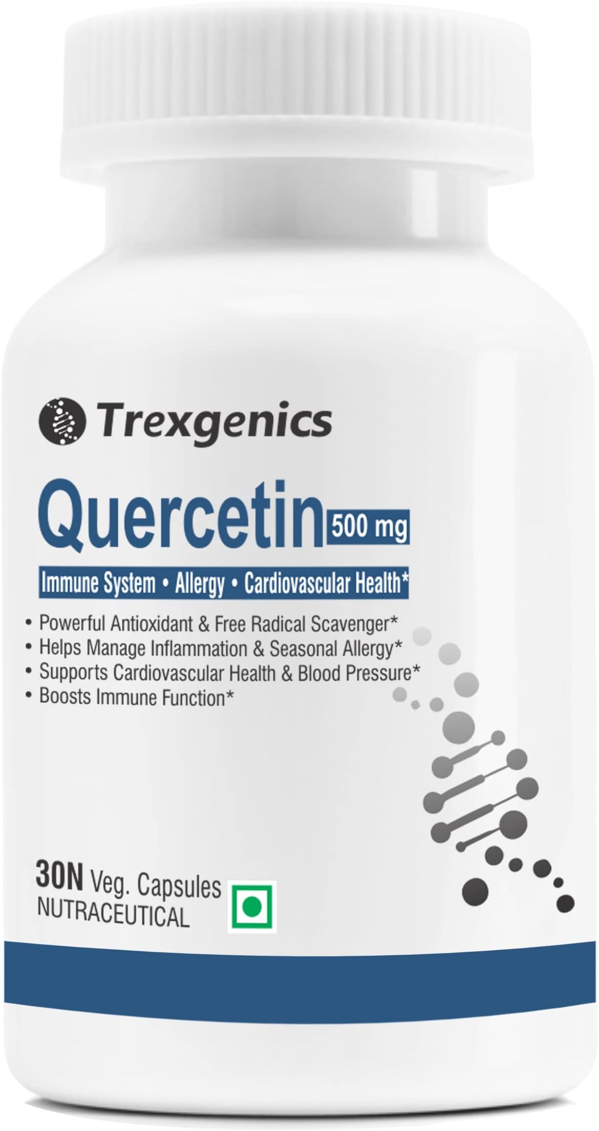 QUERCETIN 500 mg Respiratory Health, Cardiovascular Health, Joint Health Support (30 Veg. Capsules) (Pack of 1)