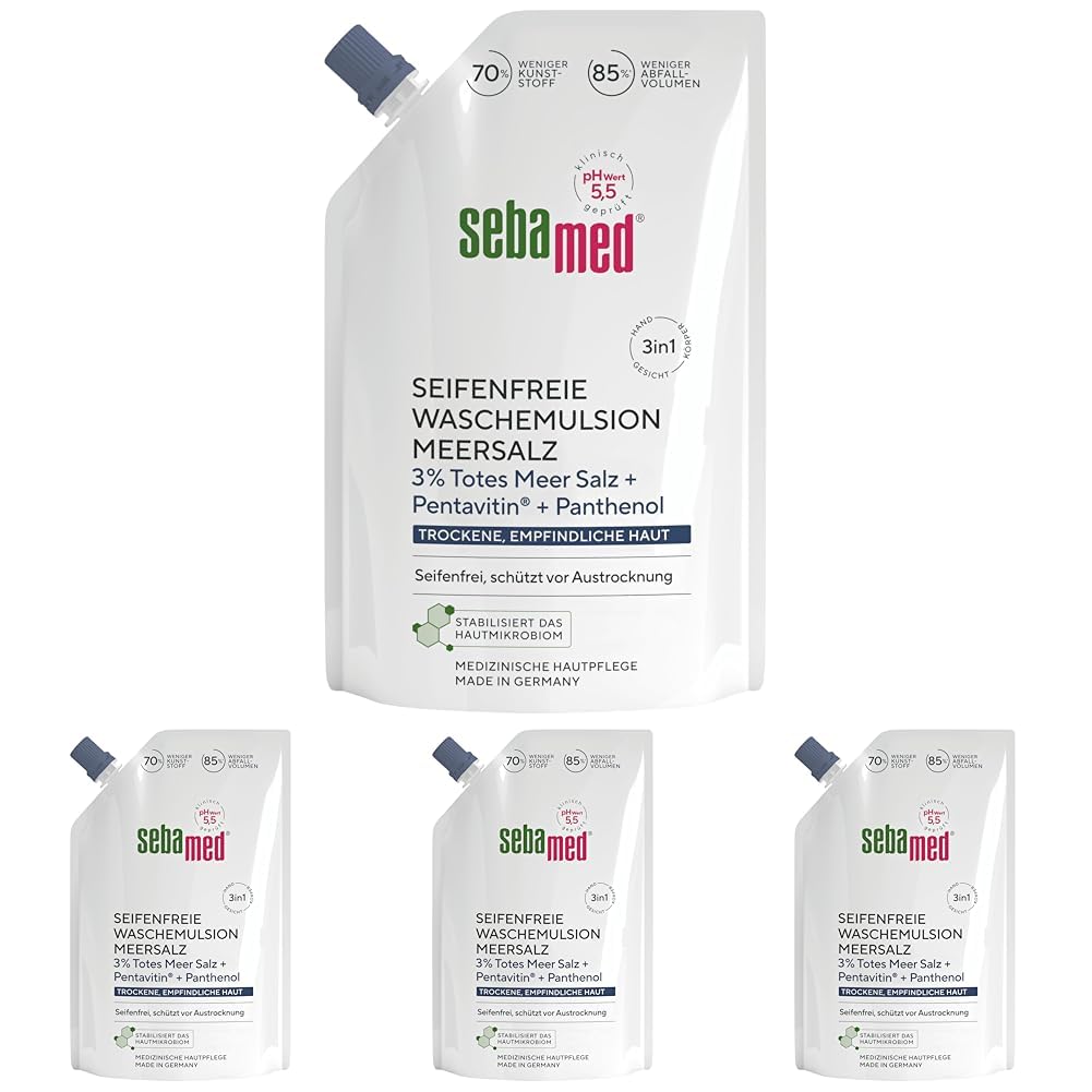 SEBAMED seifenfreie Waschemulsion Meersalz Nachfüllbeutel 400 ml, für eine besonders milde Reinigung der trockenen und empfindlichen Haut, zur Hand-, Gesichts- und Körperreinigung geeignet