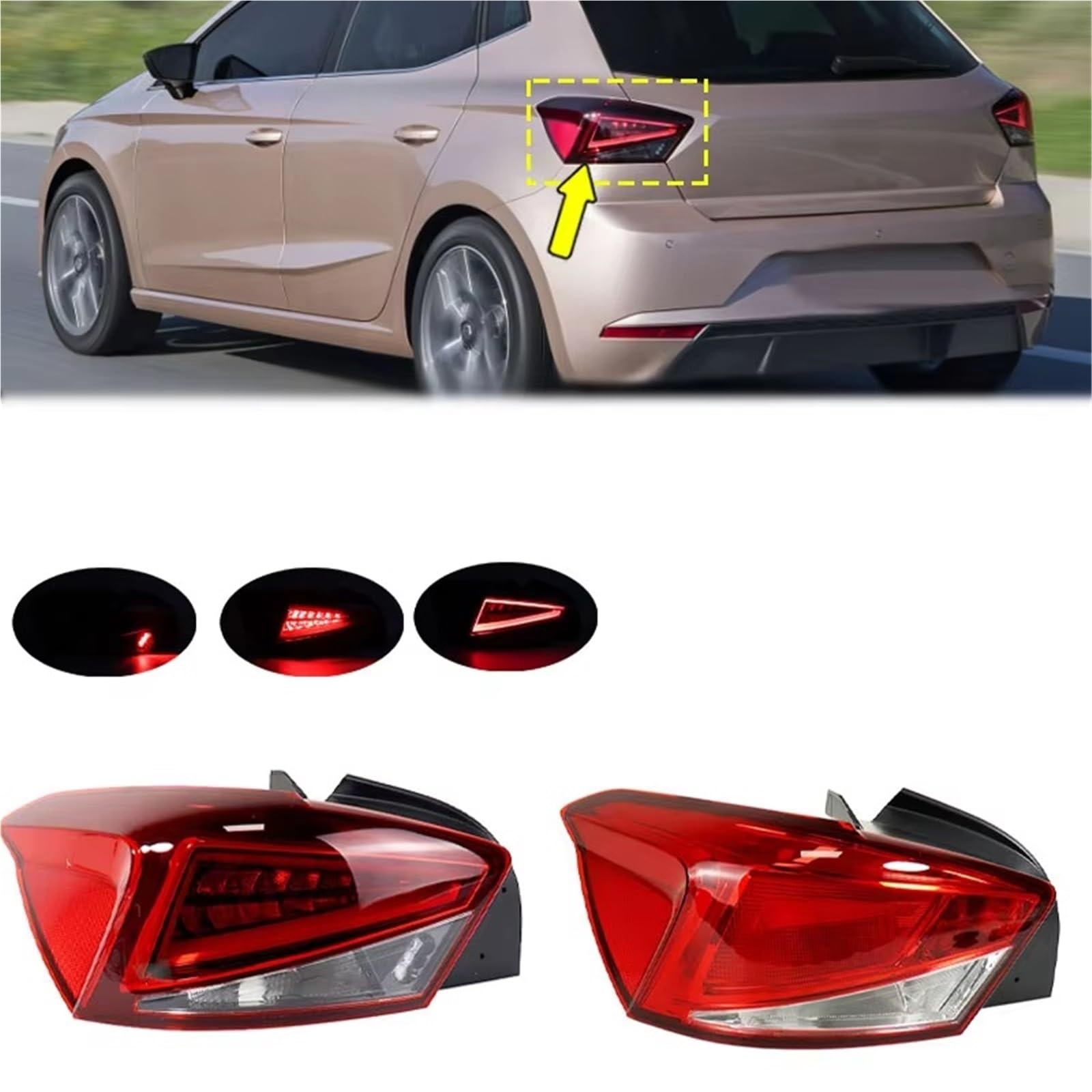 coche Pilotos Traseros Compatible Con Seat Para Ibiza 2018 2019 2020 2021 2022 2023 2024 Lámpara De Señal Freno Advertencia Coche Carcasa Luz Trasera Sin Bombilla