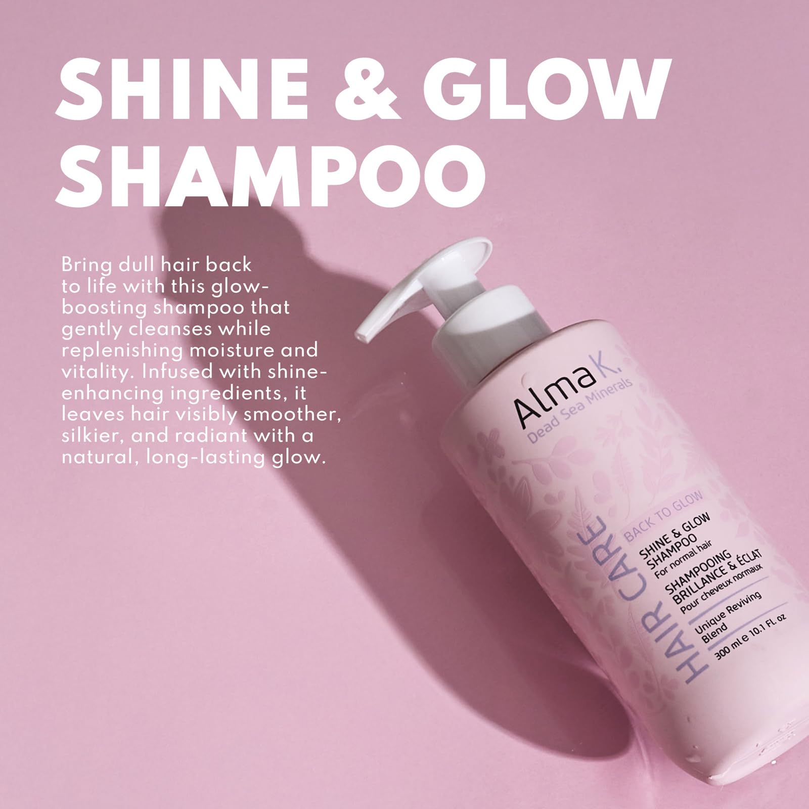 Alma K Champú Shine and Glow - Champú hidratante para mujer - Champú para el crecimiento del cabello - Champú hidratante con aceite de argán, manteca de cacao - 300 ml