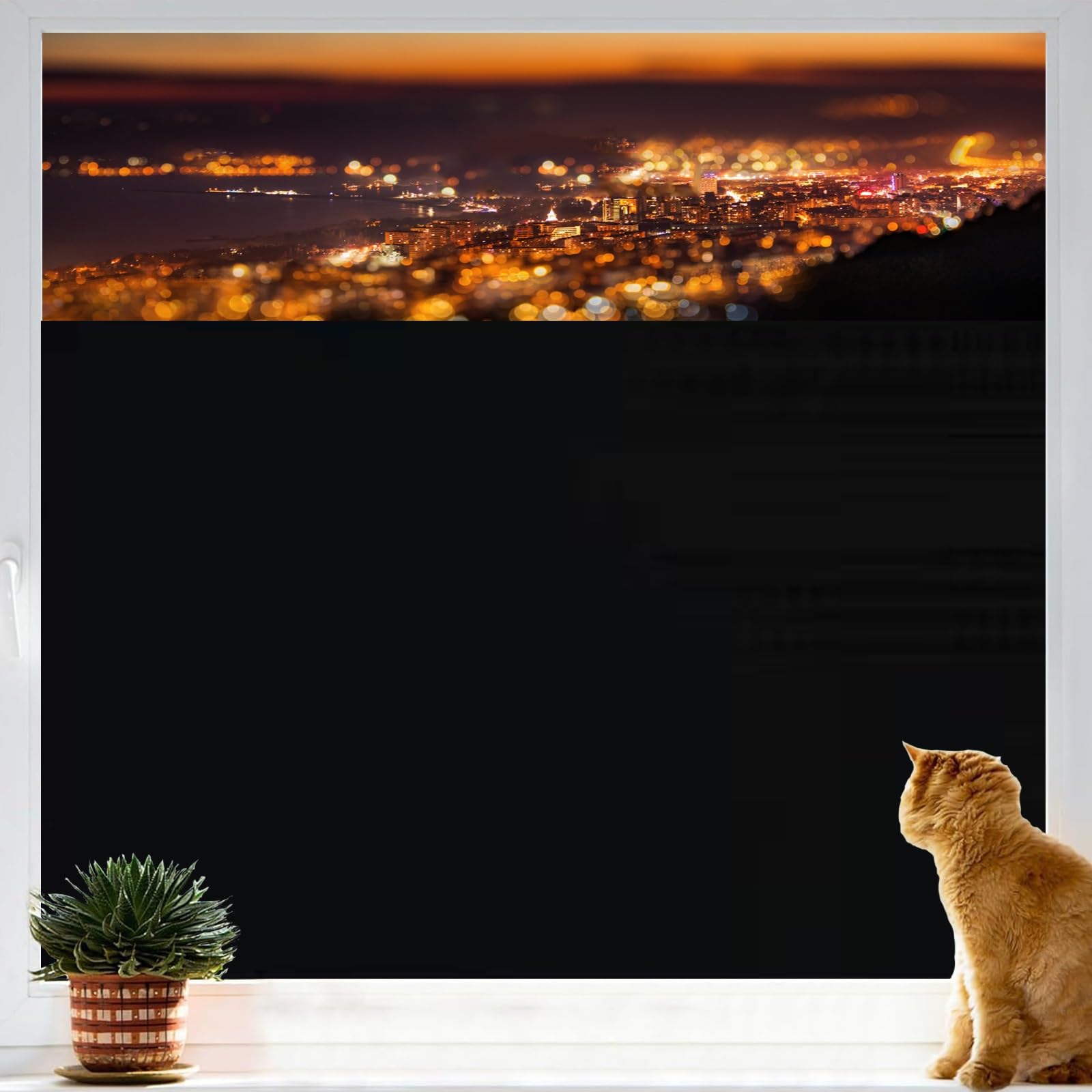 Fensterfolie Verdunkelungsfolie 75 x 550 cm Statisch Haftend Anti-Uv Kein Kleber Wiederverwendbar Blickdicht Sichtschutzfolie für Fenster Innen & Außen, Schwarz