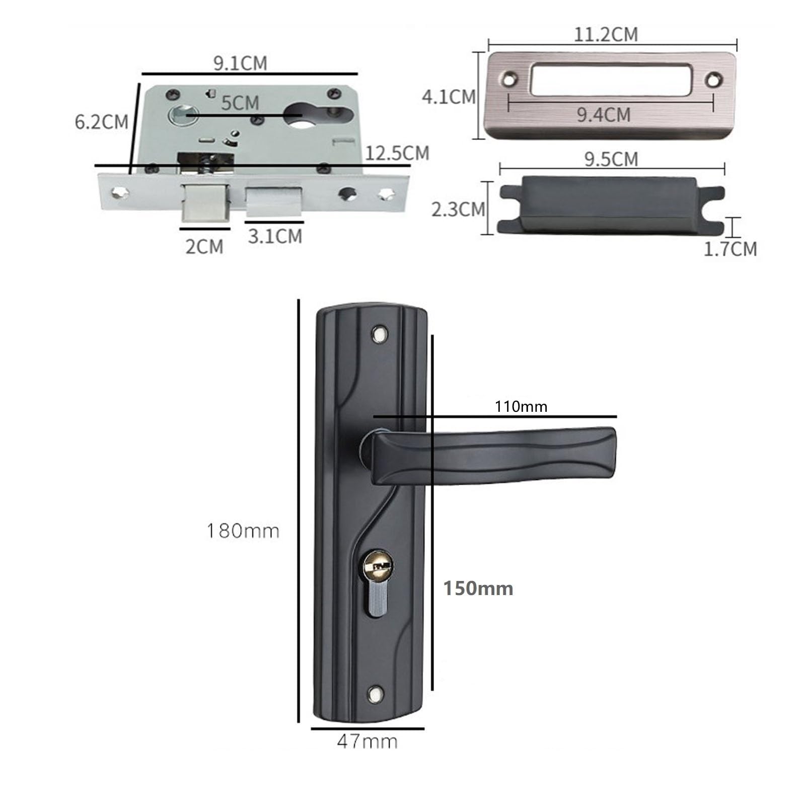 BuyWeek Cerradura de Manija de Puerta con Llaves, Soporte Silencioso Juego de Cerradura de Palanca de Puerta Universal Cerradura de Seguridad de Manillas de Puertas para Casa Dormitorio Negro