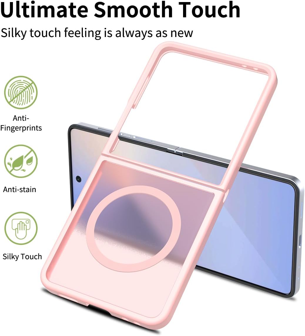 for Samsung Galaxy Z Flip7 (2025) Case Compatible with MagSafe Slim Thin Hard PC Translucent Frosted Rugged Drop-Proof Shockproof Protective Case for Samsung Galaxy Z Flip7 (2025) (Pink)