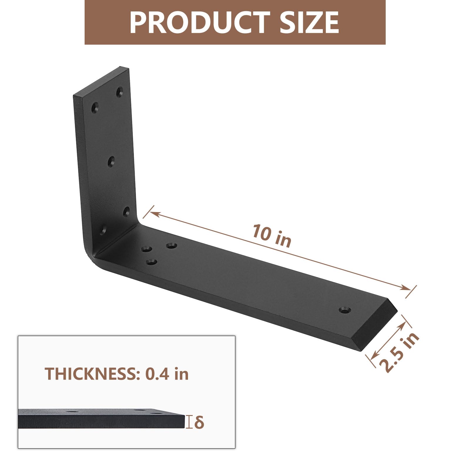 Lot de 3 supports de comptoir, 10 mm d'épaisseur, support caché en métal pour étagère L