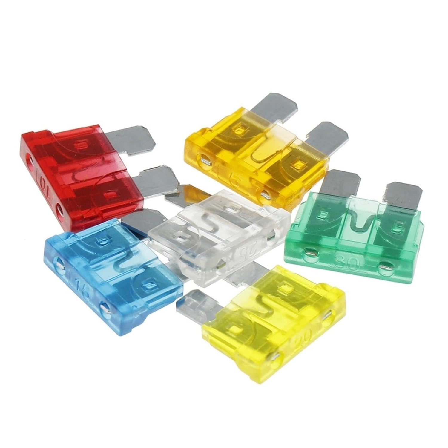Standard Mini 32V Auto Blade Fuse for Car 5 10 15 20 25 30 Car Fuse Auto Fuse White Yellow Red Blue 30Pcs(Standard)