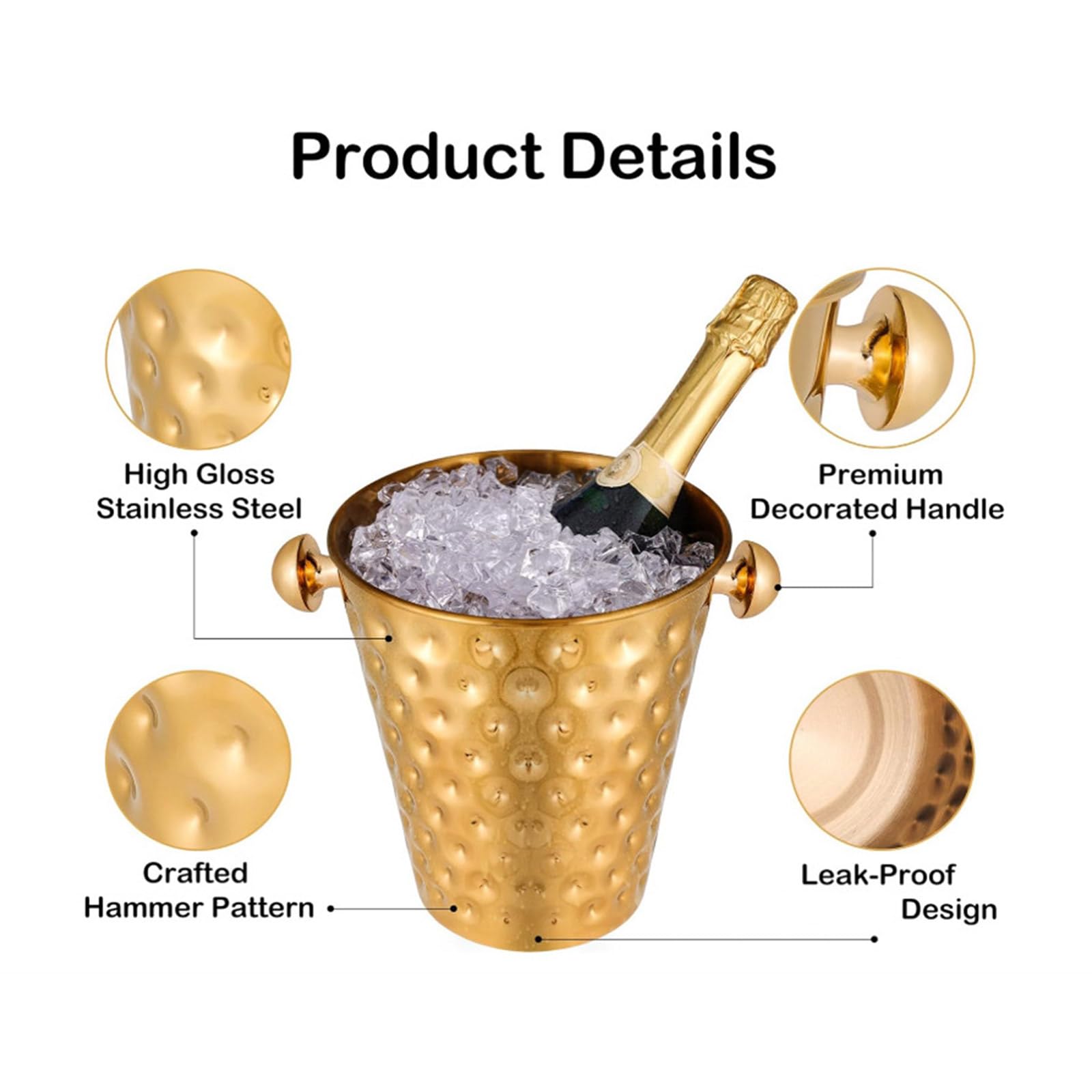 Cubos grandes de boca ancha para bebidas, de acero inoxidable, enfriadores de bebidas, champán, fiestas, decoración