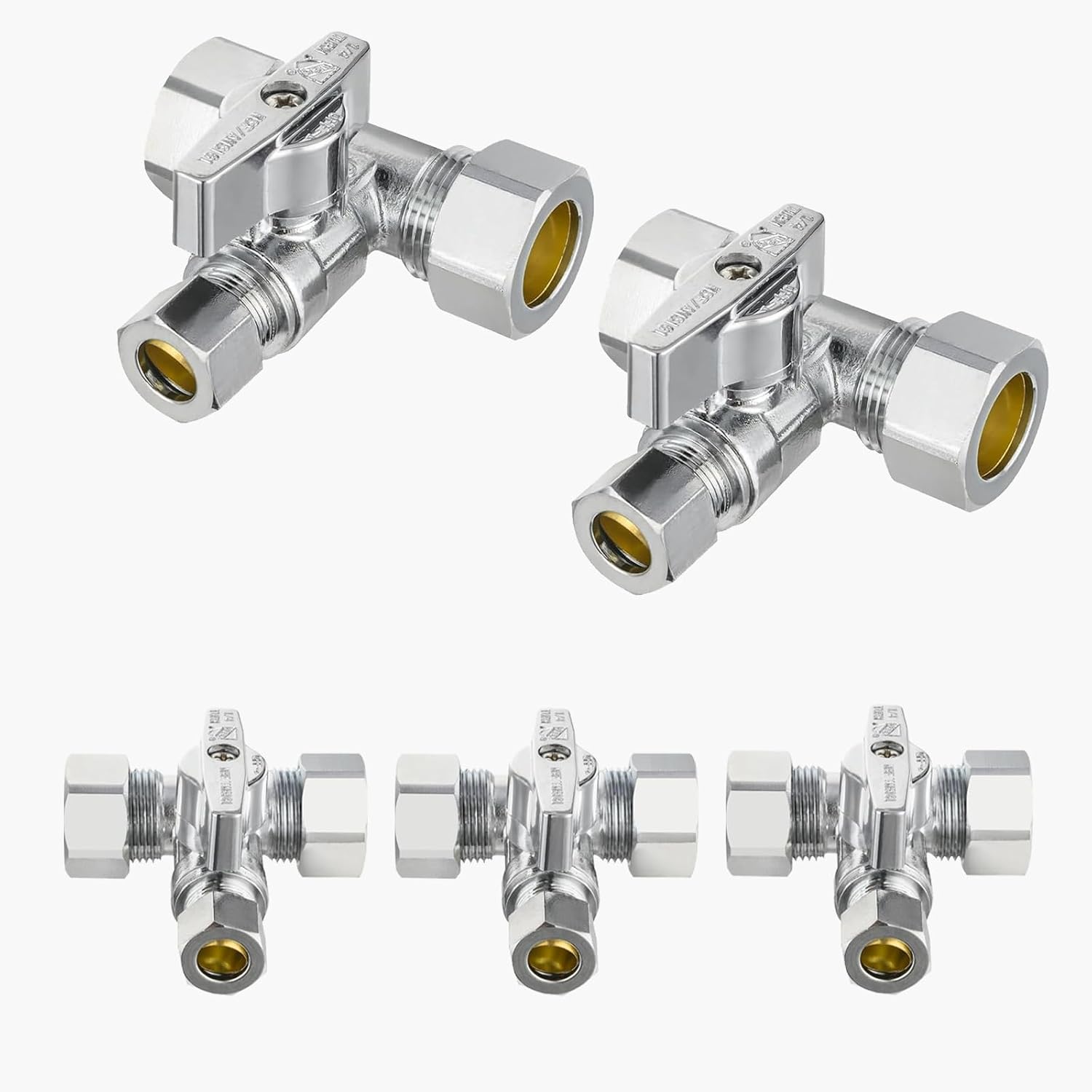 1-Pack GUOFIS Push-fit Tee Stop Valve, Water Shut-off Valves with 1/4 Turn,1/2" Push x 1/2" Push x 3/8" OD Compression Valve with Disconnect Clip(PF-VALVE042)