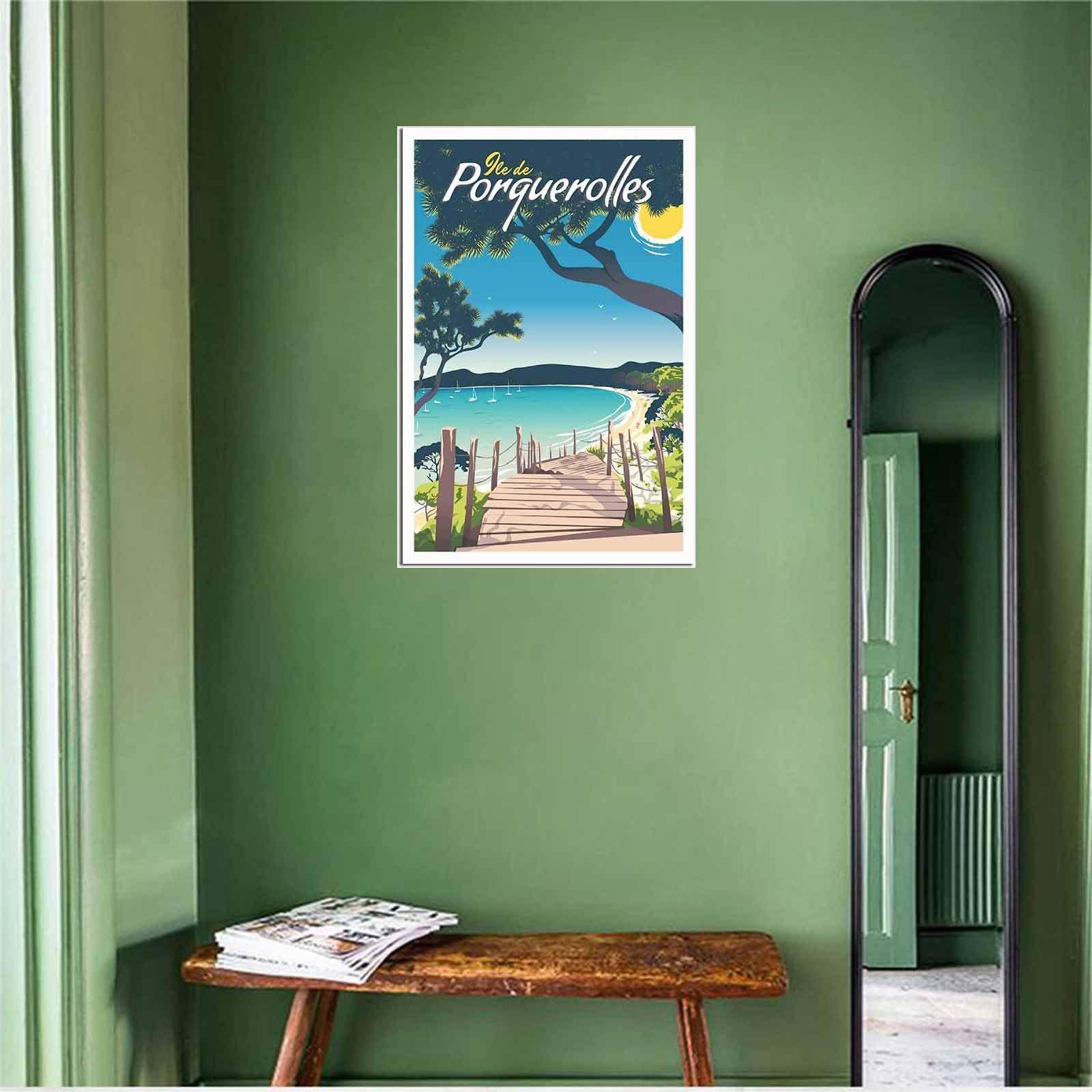 Poster Sur Toile Porquerolles Hyères France – Affiche Voyage Vintage Style Rétro Décoration Murale