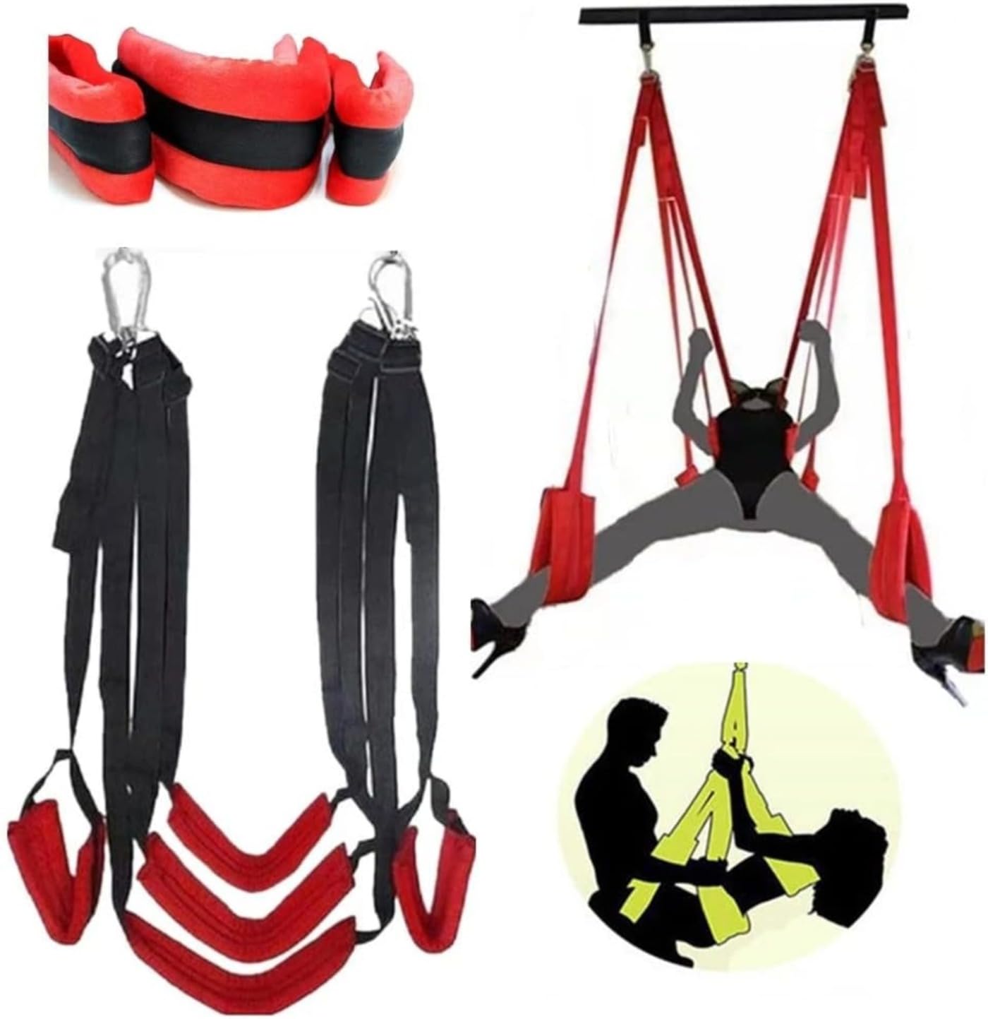 𝙎𝙚̣𝙭 𝘽σ𝙣𝙙α𝙜𝙚 Altalena Per Telaio Porta Amaca In Nylon Rosso Con 5 Cinghie, Regali Per Uomini E Donne, Esplora Nuove Posizioni Di "danza"