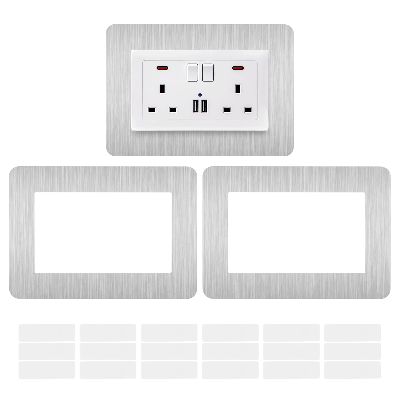 JINTANG 3PCS Double Socket Surround Silver,Light Switch Surround 14.6x8.6cm