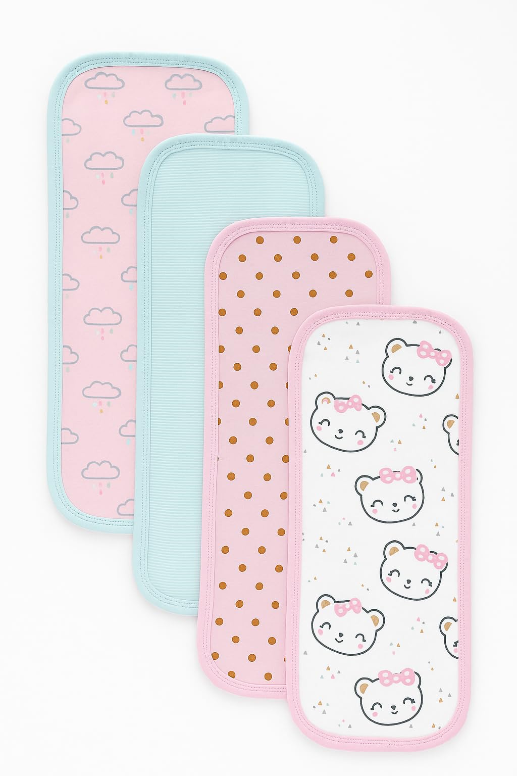 TuddyBuddy Baby Burp Cloth Towel Napkins for Baby Large 17x6 Inches, Fine Double Layer 100% Cotton (Assorted 4M, 50X20 Cms, Cats Clouds Dots Stripes)