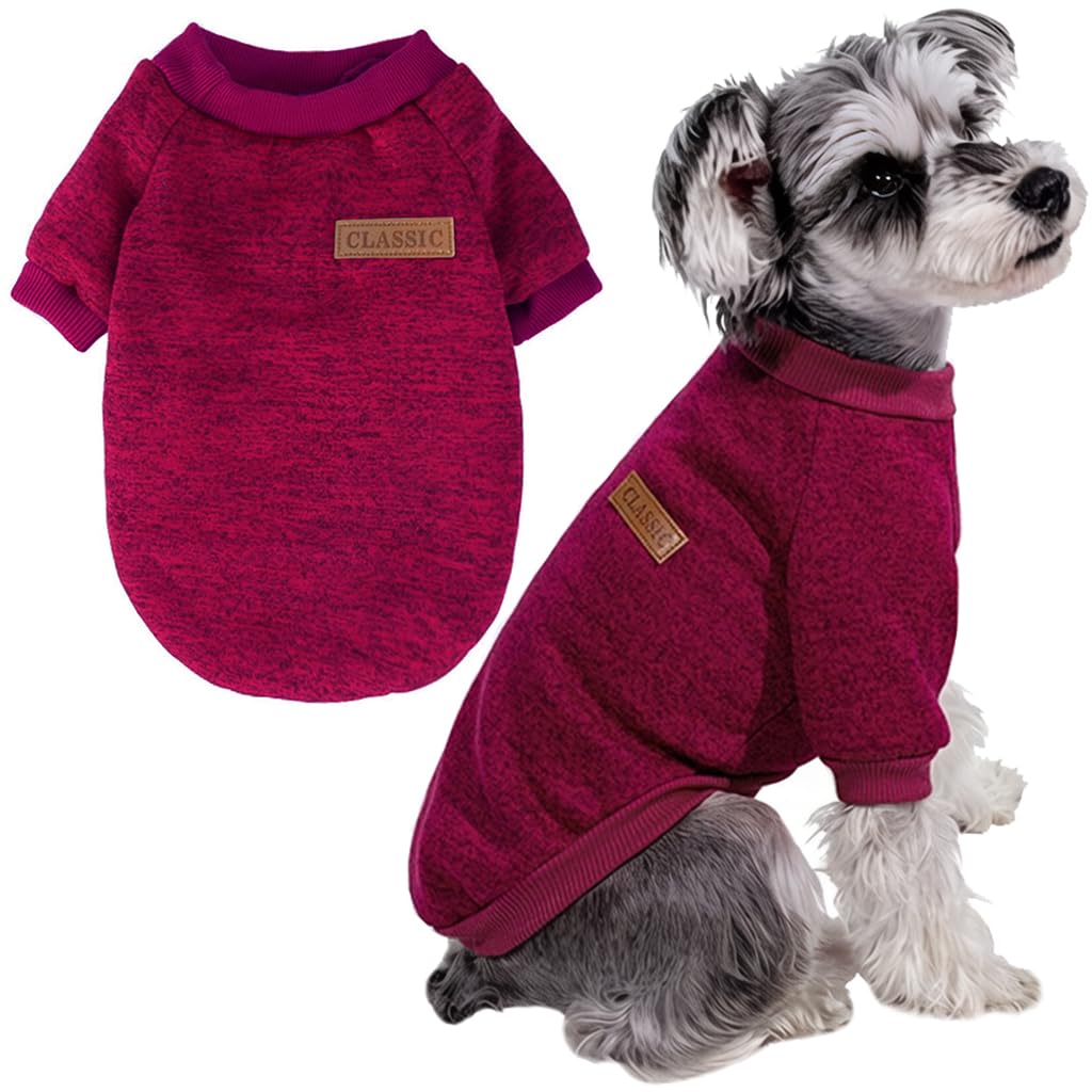 Dog Sweater for Medium Small Dogs, Soft Warm Puppy Clothes Cat Pet Apparel, Fleece Sweatshirt Outfit for Winter Christmas(Wine Red, Small)