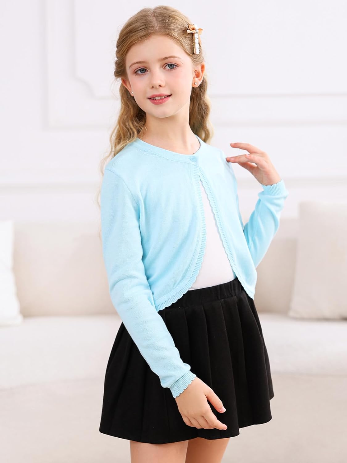 Soudittur Girls Cardigan Sweaters Cotton Long Sleeve Toddler Shrug Button Closure Knitted Dress Cover Up 3-12 Years - Image 3