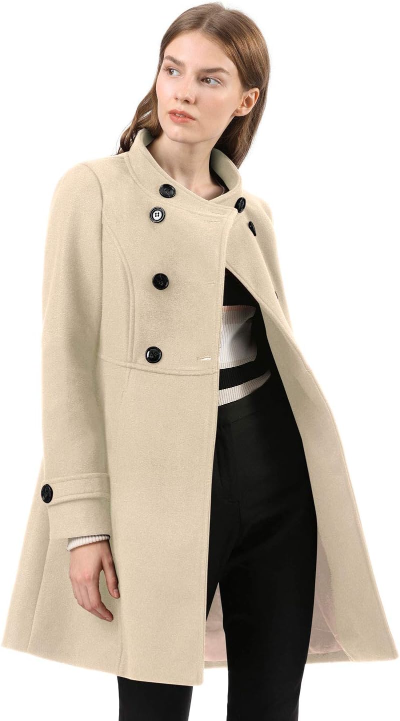Allegra K Women's Stand Collar Double Breasted Slant Pockets Trendy Outwear Winter Coat - Image 3