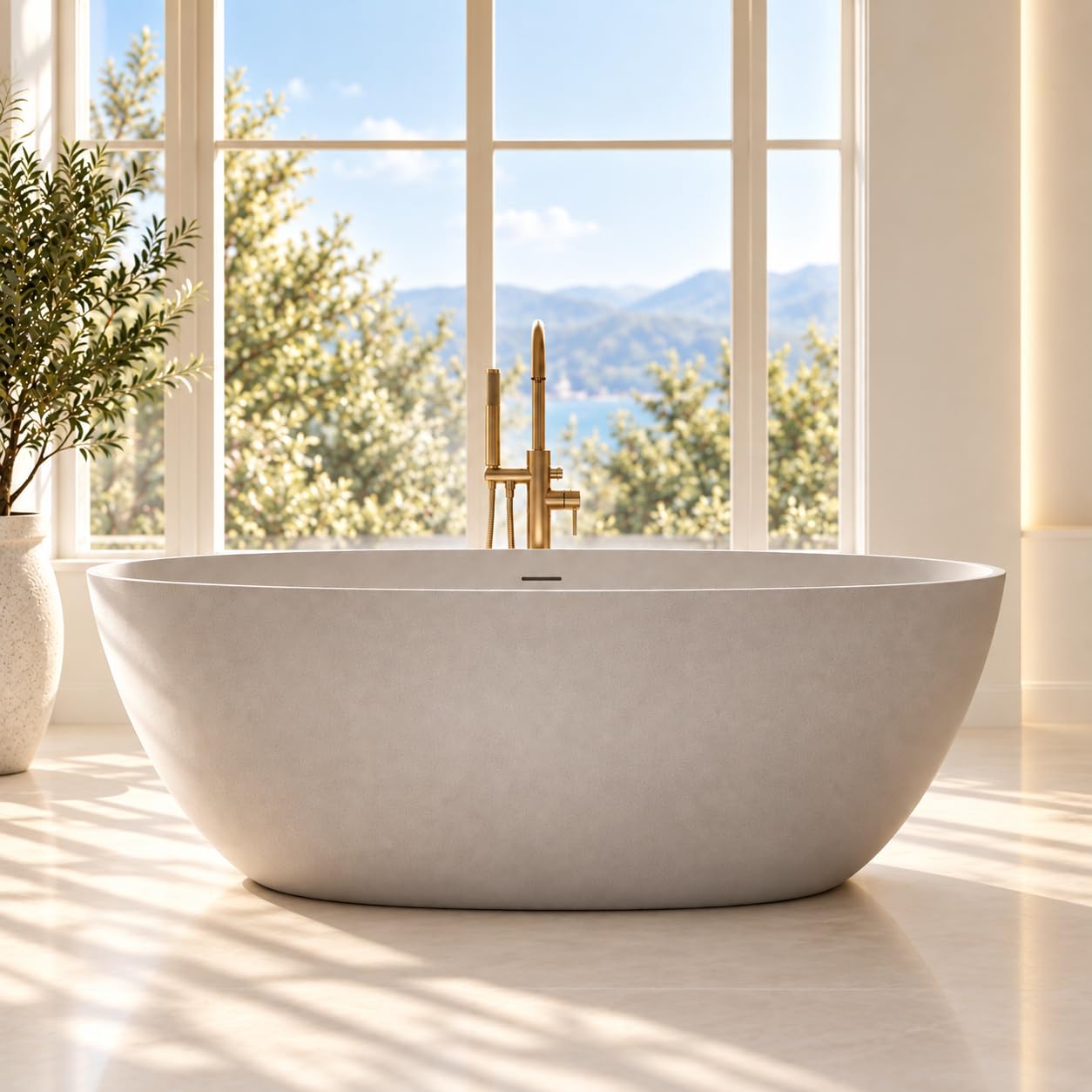 70.8" Stone Resin Free Standing Tub, Small Bathtub for Bathroom