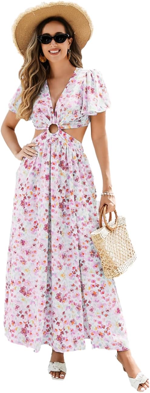 Long floral dress made of polyester fabric