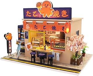 WYD DIY Dollhouse Kit Wooden Japanese Takoyaki Shop Mini Mini Doll House Kit Assembled LED Light Model Miniature Dollhouse Home Kits for Birthday Gift(Takoyaki Shop)