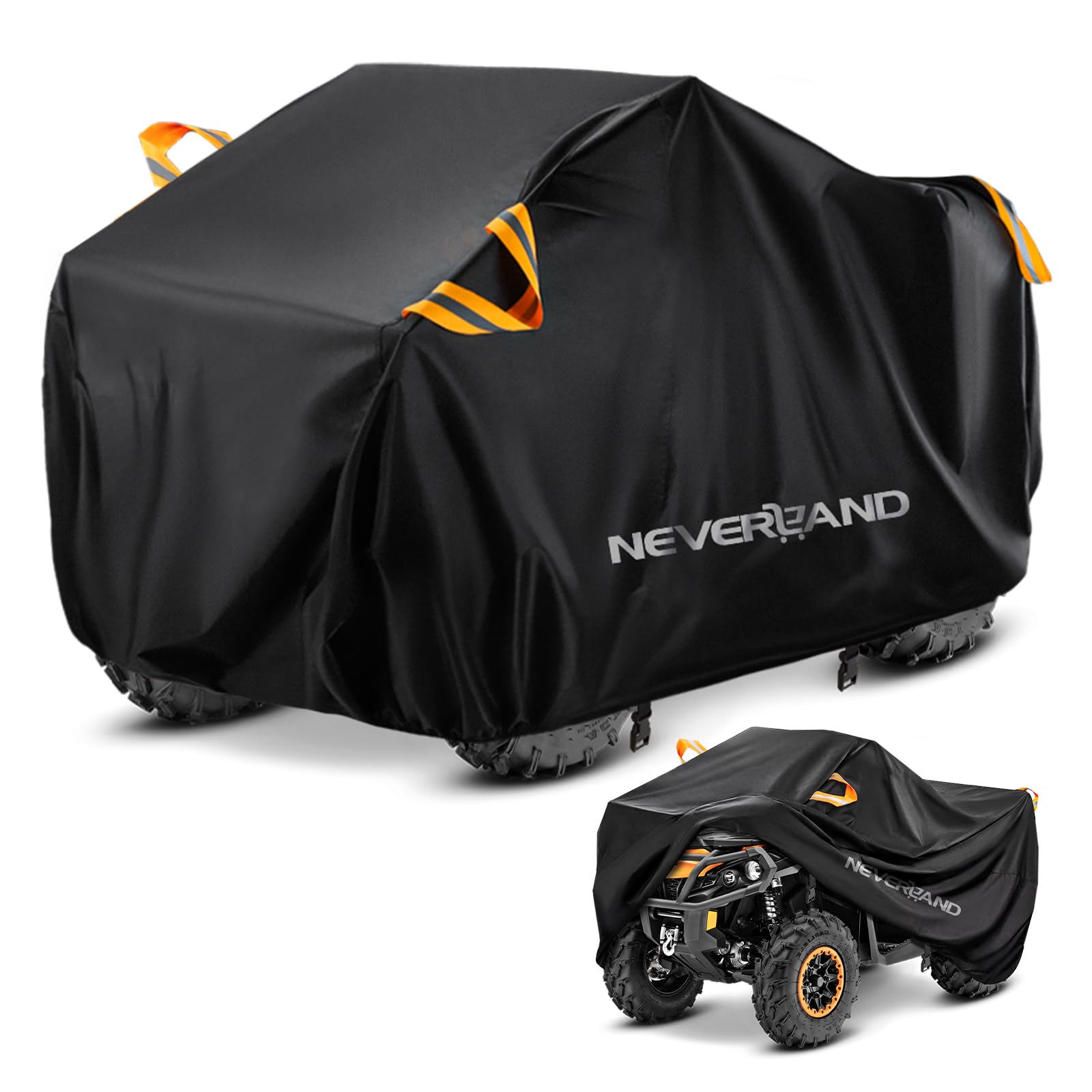 NEVERLAND XXXL Quad ATV Abdeckplane - Quad Abdeckung Fahrzeug Abdeckung Schutz Cover 256 * 110 * 120cm Orange Phosphoreszierend Schmutzabweisend Winterfest Staubdicht Regen UV-Schutz 210D Oxford