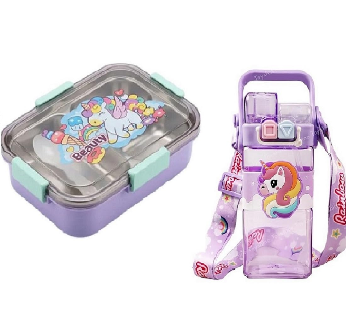 Unicorn Lunch Box with Unicorn Water Bottle for Girls,BPA Free Sipper, 3 Compartment Lunchbox and Dual Nozzle Bottle,Leakproof Bottle (Pack of 2)-image-10