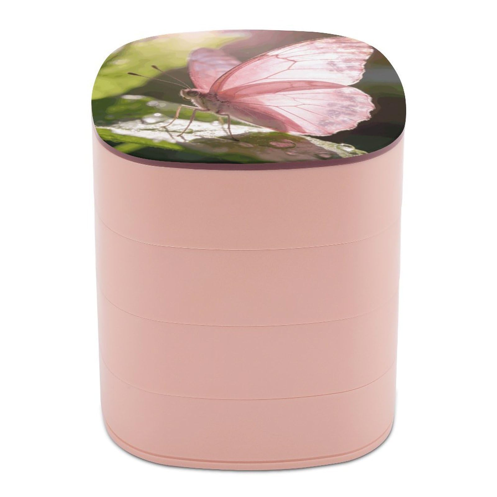 LZQPOEAS Pink Butterfly Jewelry Box Women Jewelry Organizer Travel Jewelry Case Cute Necklace Ring Storage Organizer 4-Layer Rotating Jewelry Tray Case with Mirror for Bracelets