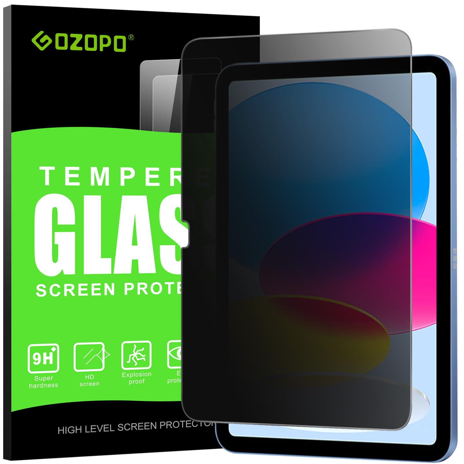 GOZOPO Sichtschutz für iPad 11. Gen 11 Zoll (2025) A16/ iPad 10. Generation 10.9 Zoll (2022), Panzer Schutz Glas Anti-Spy Schutzfolie