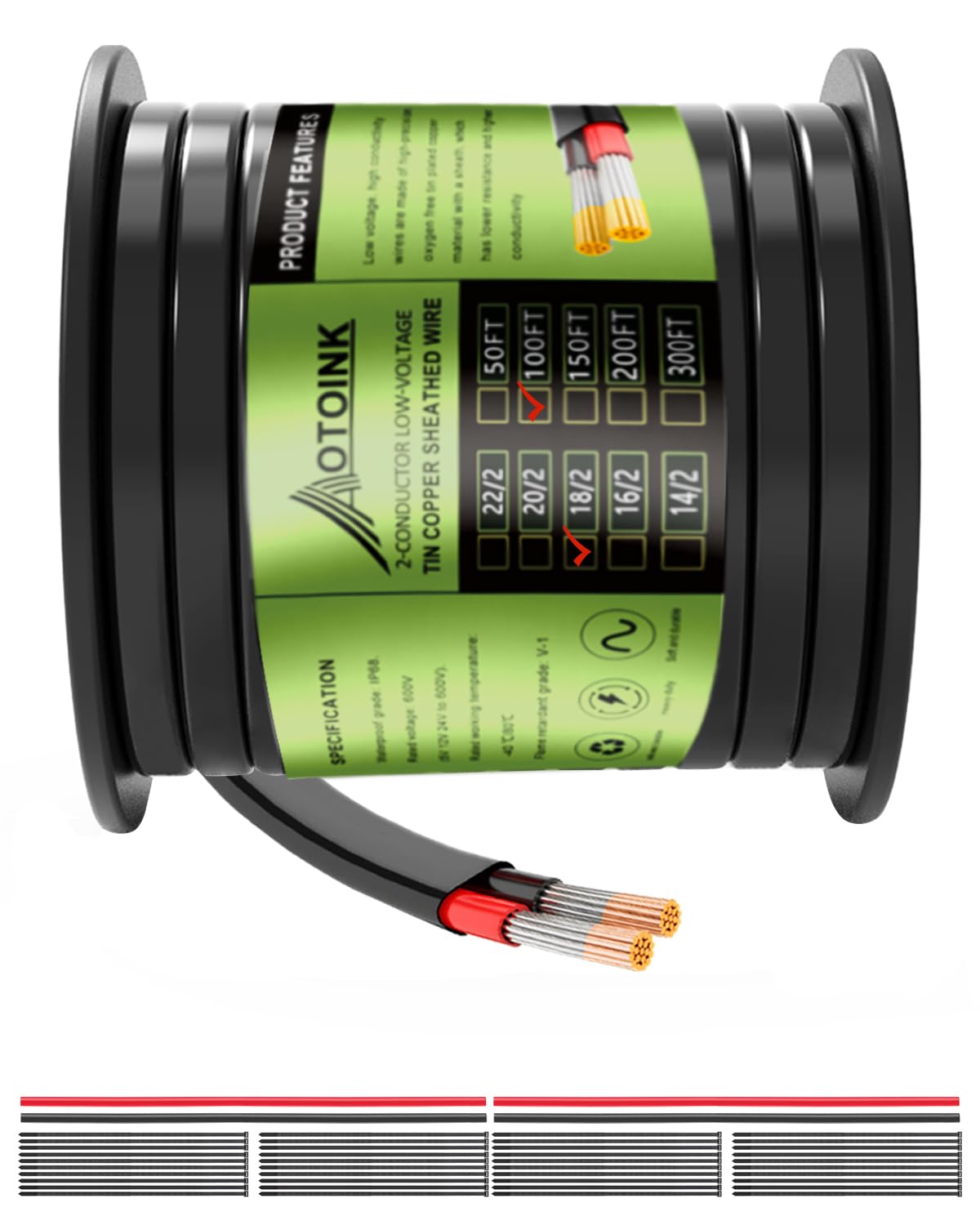AOTOINK 18/2 100FT Electrical Wire, 12/24V Flat Cable 18 Gauge Tinned Copper Tube Cover Wire for Automotive LED Lighting Boat