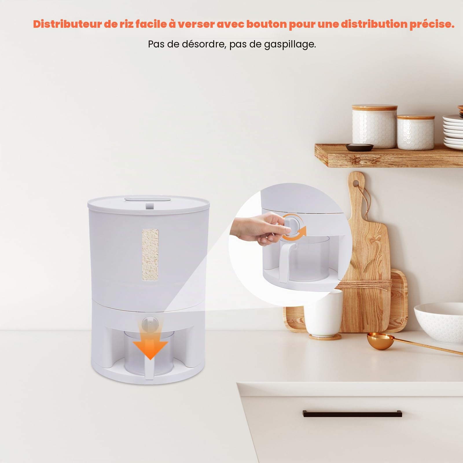 Distributeur de Riz 6 kg – Récipient de Stockage Alimentaire avec Fenêtre Transparente et Doseur Gradué, Hermétique, pour Riz Noir, Riz Jaune et Céréales