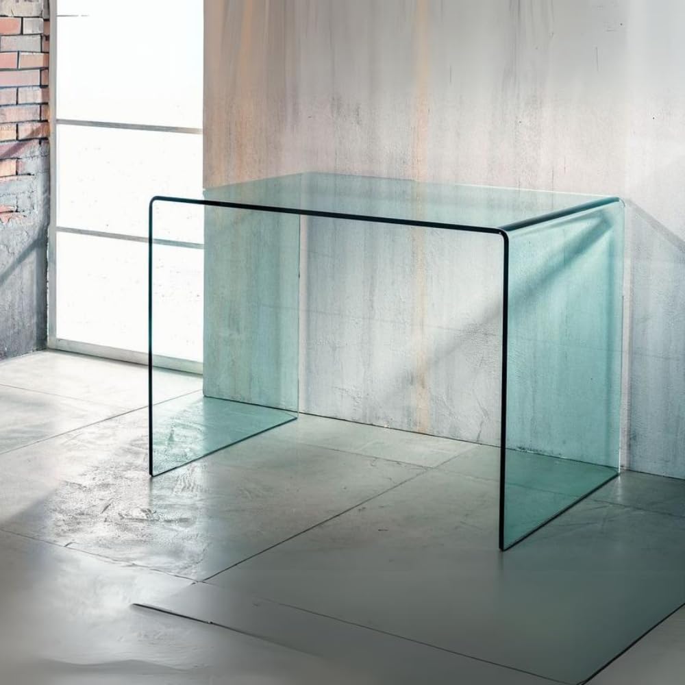 Imago Factory Scriba – Escritorio de estudio y oficina de cristal moderno (100 x 70 cm), ideal para casa y oficina, fabricado con puente de cristal curvado transparente