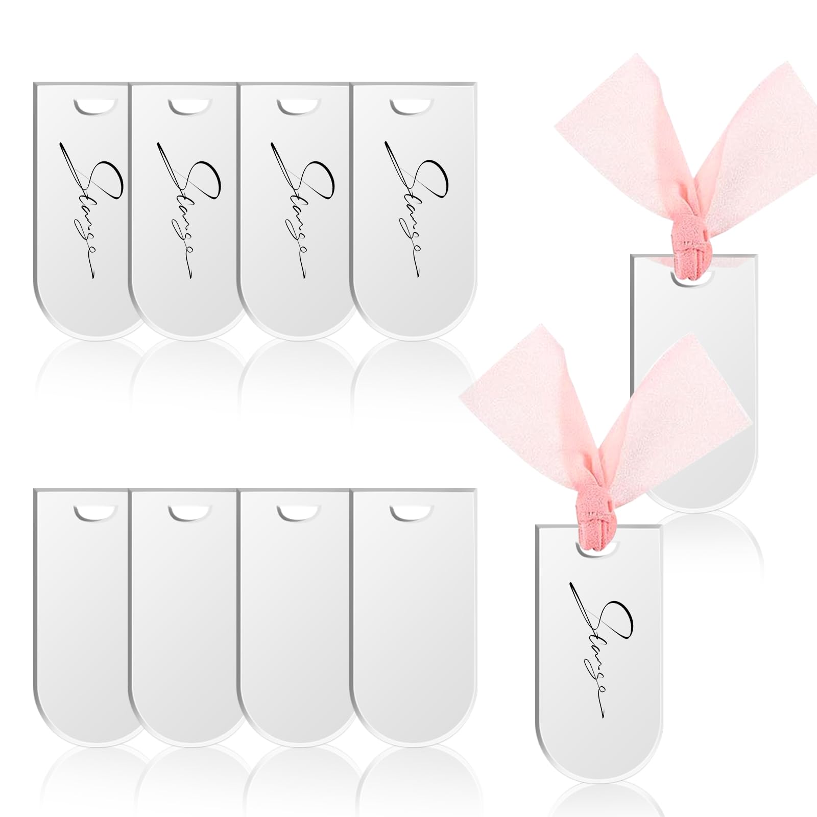 LELE LIFE 10 tarjetas de lugar acrílicas, letreros acrílicos de boda, tarjetas de nombre, etiquetas de regalo, letreros de mesa reservados, etiquetas acrílicas en blanco con agujeros, color plateado