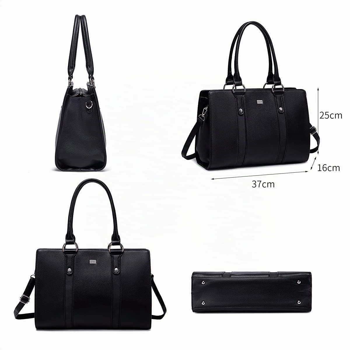 David Jones - Bolso de Mano Mujer Gran Capacidad - Tote Shopper Cuero PU - Bolso Hombro Bandolera Asa Superior Trabajo - Maletín Satchel Portadocumentos - Diario Vida Escuela Oficina - Negro