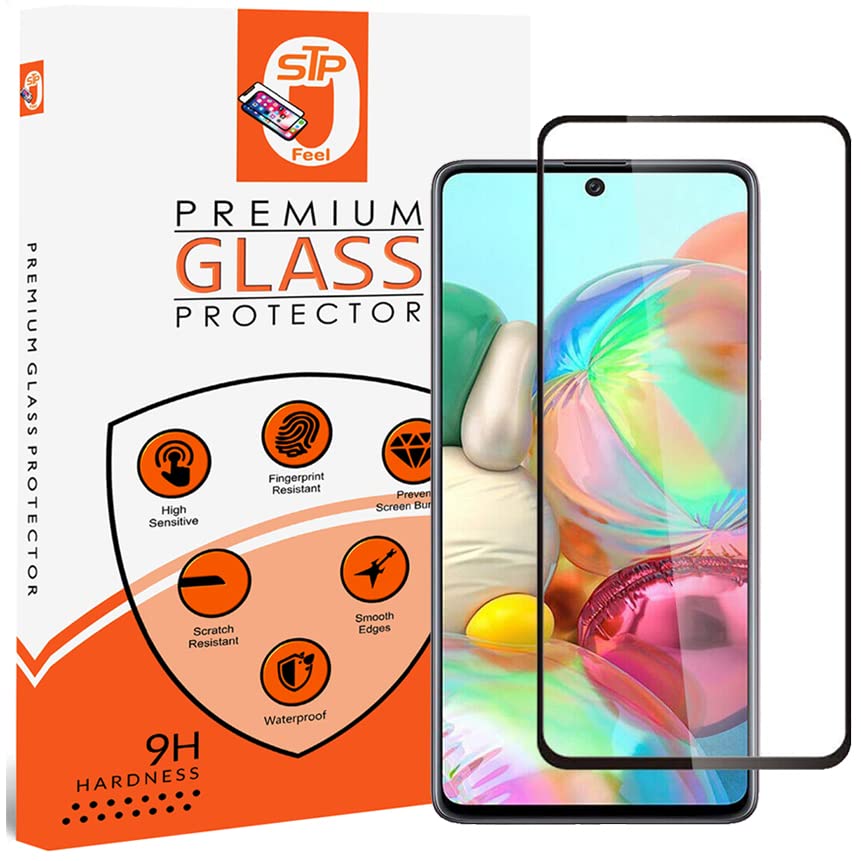 Image of STP FEEL� Tempered Glass Screen Protector Compatible for Samsung Galaxy A71 (6.7 Inch) HD Clear, Bubble-Free, Anti-Scratch Full Protection Durable Tempered Glass (Black, Pack of 1)