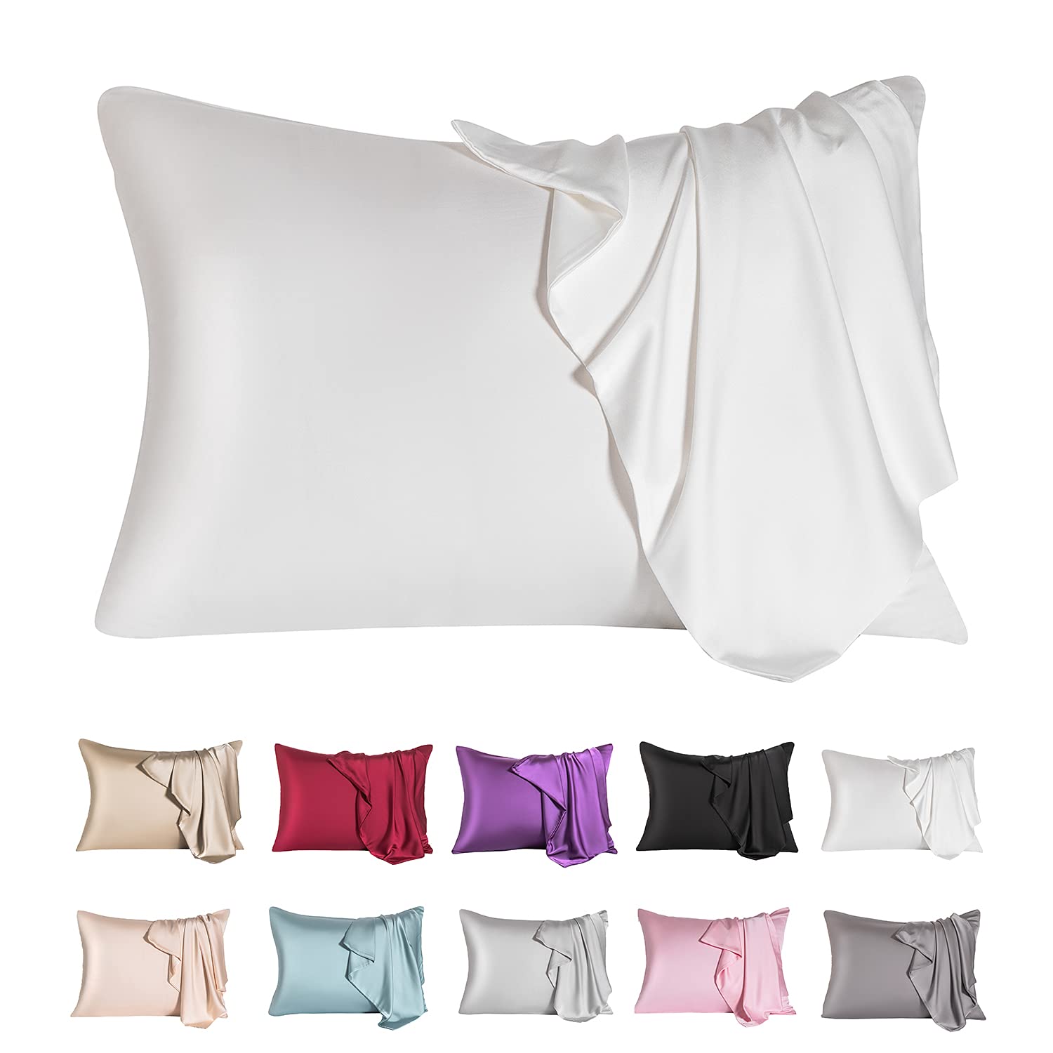 SIYUAN Mulberry Silk Pillowcase for Hair and Skin,Standard Size Cooling Silk Pillow Case with Hidden Zipper,Allergen Proof Dual Sides Soft Breathable Smooth Silk Pillow Cover for Women.