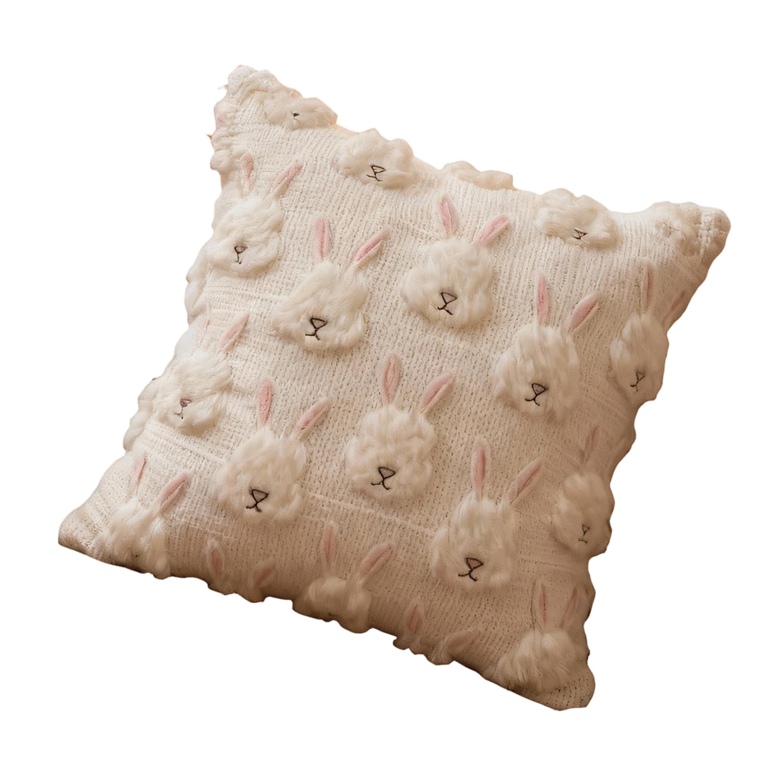 Nucelit 3D Embroidered Rabbits Eggs Decorative Pillow Case Without Insert Soft Plush Cushion Cover for Easter Decorative Pillowcase