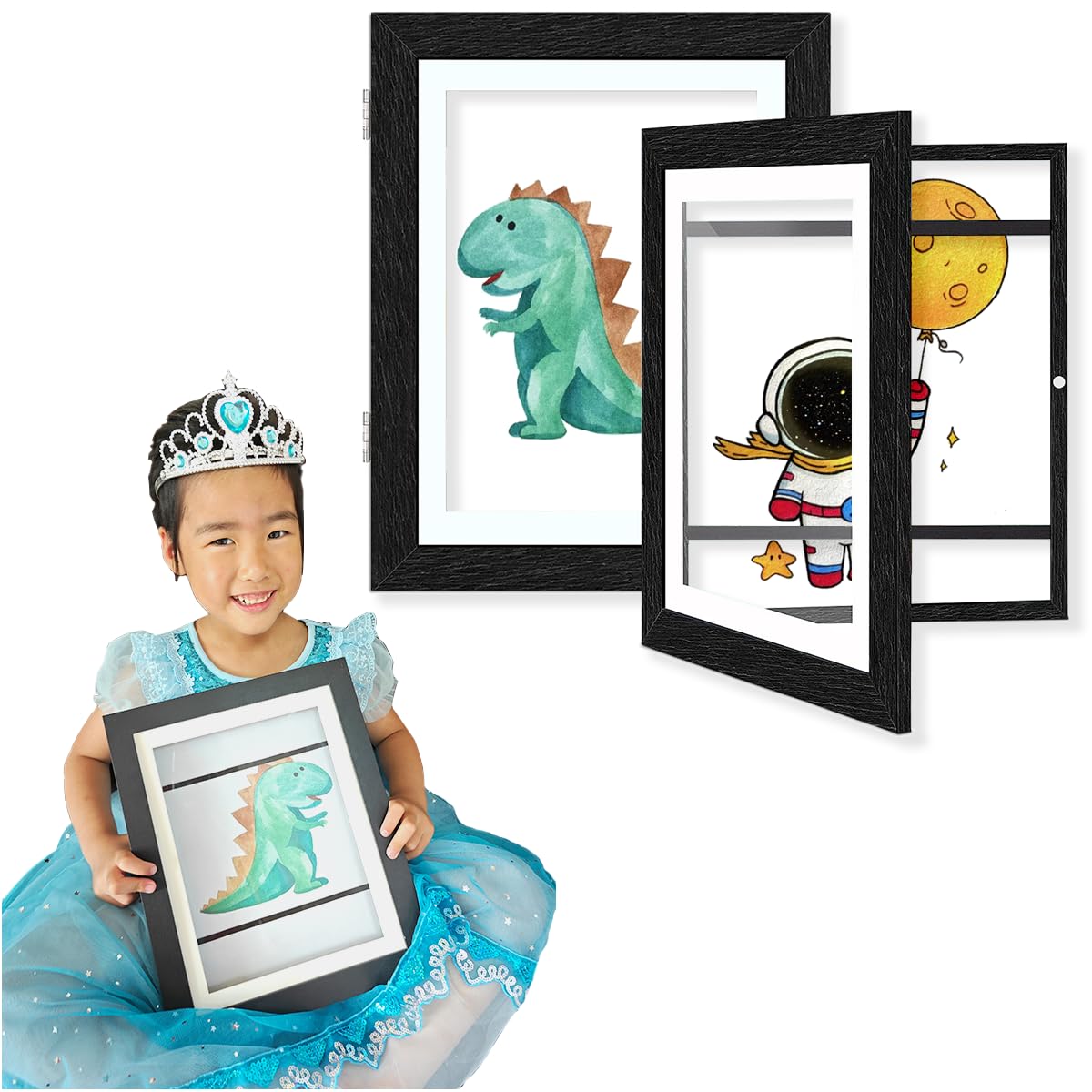 Kids Art Frame, Kids Art Display, Kids Artwork Frames Changeable, 2PACK 8.5“×11.8” Kids Artwork Picture Frames, Front-openig Kids Artwork Frames (Black