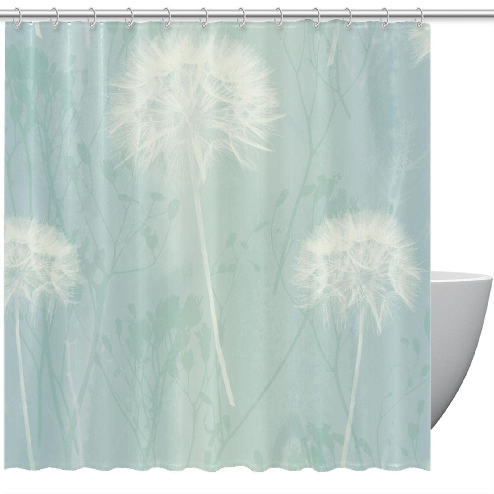 Arthouse Dandelion Haze Duck Egg Floral Shower Curtain, for Bathroom, 60"x72", 66"x72", 72"x72"