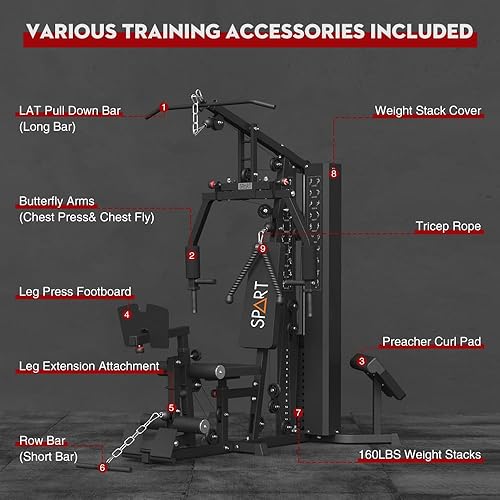 Miniatura 4 de Máquina de gimnasio múltiple para estación de gimnasio en casa, máquinas de entrenamiento múltiples para gimnasio en casa, con pila de peso de 160